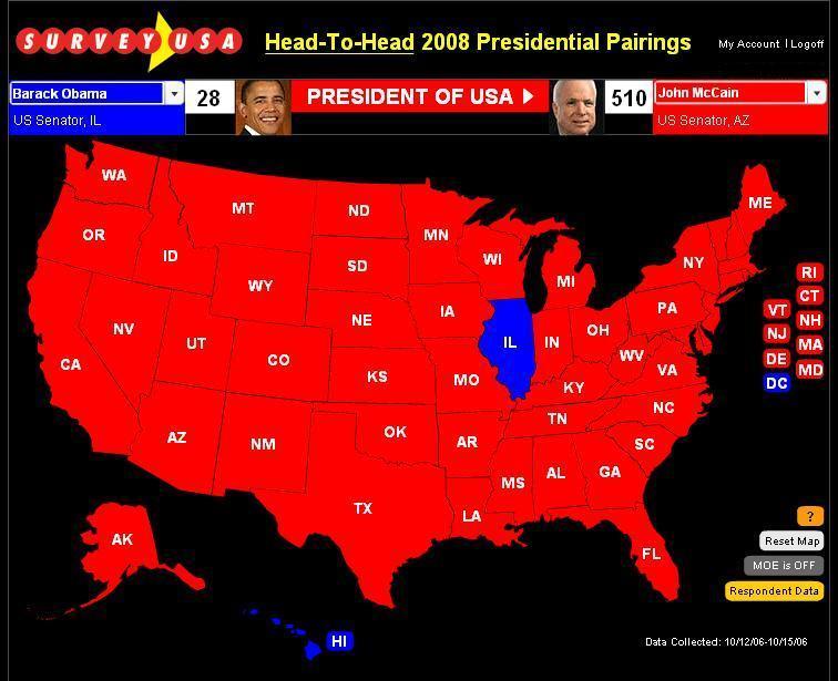 October 2006 McCain v Obama SurveyUSA Electoral Map